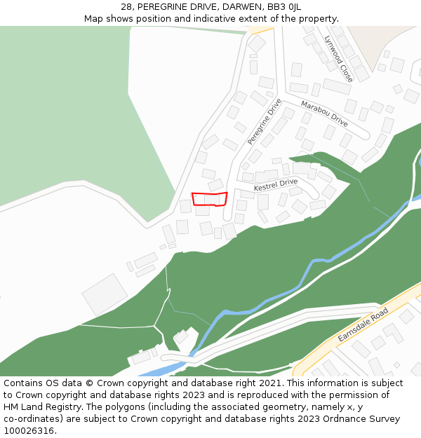 28, PEREGRINE DRIVE, DARWEN, BB3 0JL: Location map and indicative extent of plot