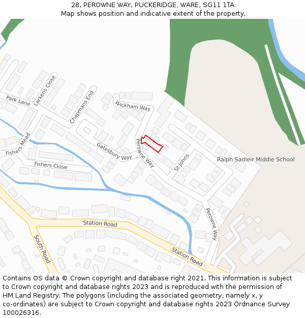 28, PEROWNE WAY, PUCKERIDGE, WARE, SG11 1TA: Location map and indicative extent of plot