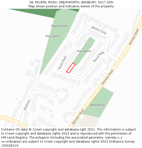 28, PEVERIL ROAD, GREATWORTH, BANBURY, OX17 2DN: Location map and indicative extent of plot