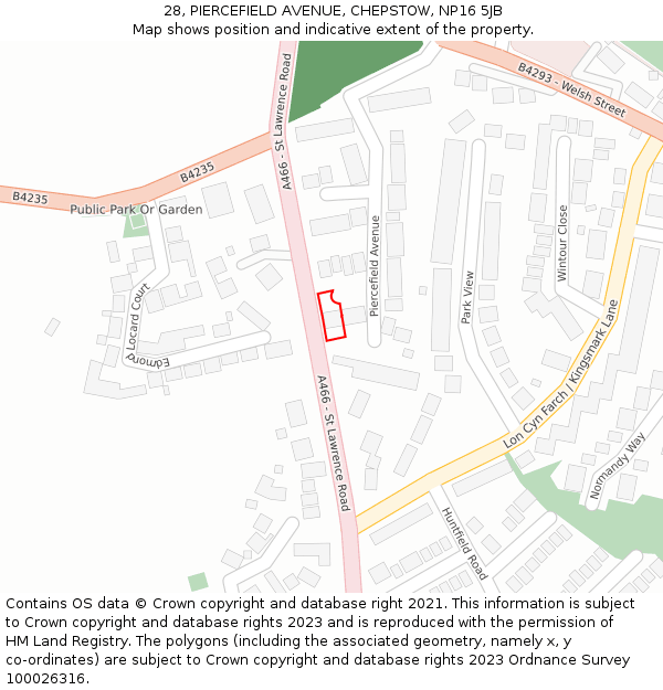 28, PIERCEFIELD AVENUE, CHEPSTOW, NP16 5JB: Location map and indicative extent of plot