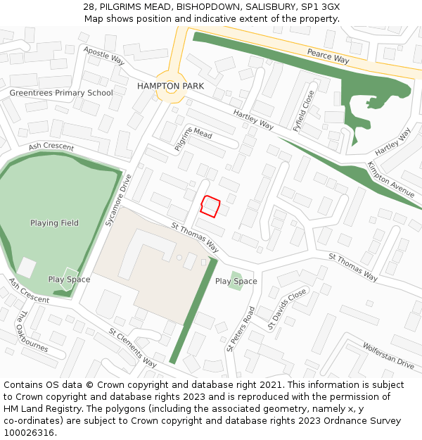 28, PILGRIMS MEAD, BISHOPDOWN, SALISBURY, SP1 3GX: Location map and indicative extent of plot
