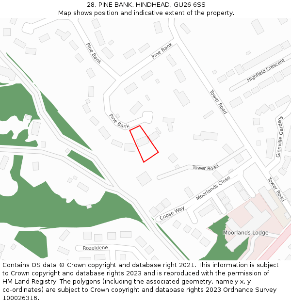 28, PINE BANK, HINDHEAD, GU26 6SS: Location map and indicative extent of plot