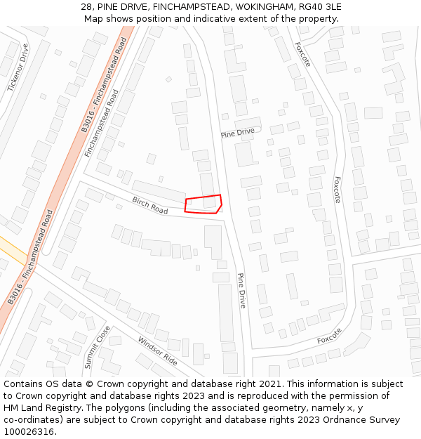 28, PINE DRIVE, FINCHAMPSTEAD, WOKINGHAM, RG40 3LE: Location map and indicative extent of plot