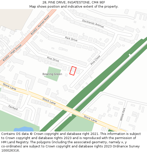 28, PINE DRIVE, INGATESTONE, CM4 9EF: Location map and indicative extent of plot