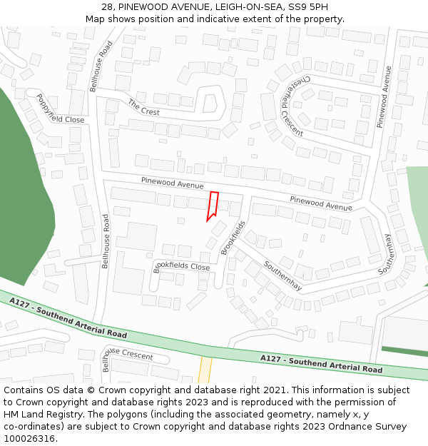 28, PINEWOOD AVENUE, LEIGH-ON-SEA, SS9 5PH: Location map and indicative extent of plot