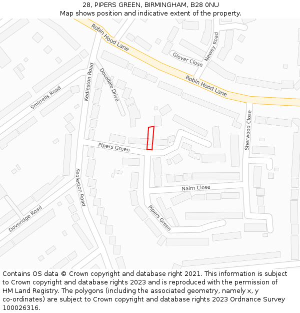 28, PIPERS GREEN, BIRMINGHAM, B28 0NU: Location map and indicative extent of plot