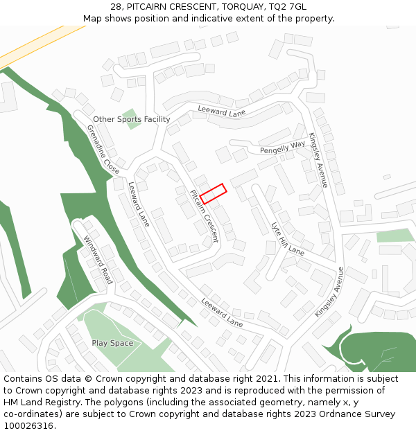 28, PITCAIRN CRESCENT, TORQUAY, TQ2 7GL: Location map and indicative extent of plot