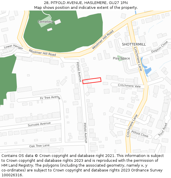 28, PITFOLD AVENUE, HASLEMERE, GU27 1PN: Location map and indicative extent of plot