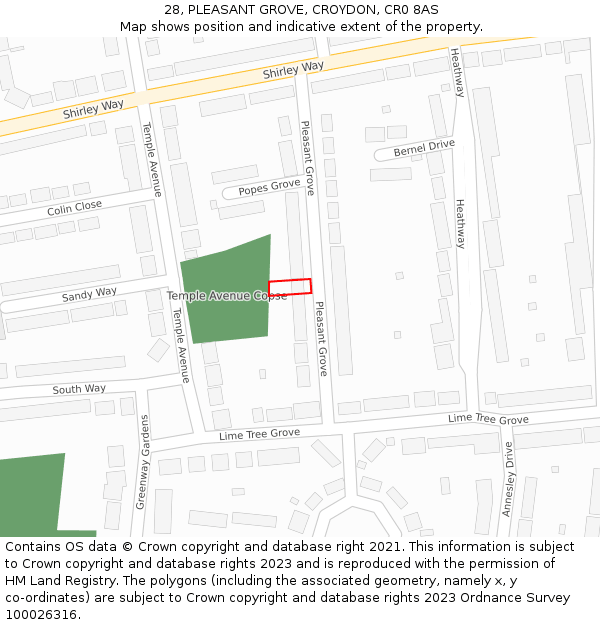 28, PLEASANT GROVE, CROYDON, CR0 8AS: Location map and indicative extent of plot