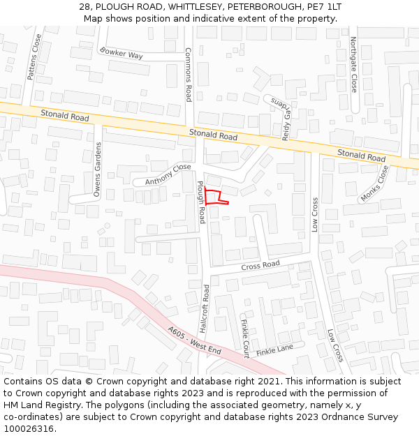 28, PLOUGH ROAD, WHITTLESEY, PETERBOROUGH, PE7 1LT: Location map and indicative extent of plot