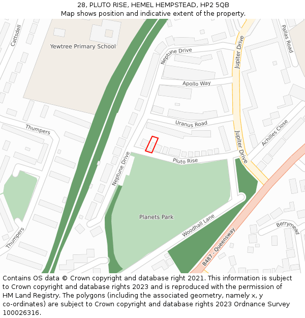 28, PLUTO RISE, HEMEL HEMPSTEAD, HP2 5QB: Location map and indicative extent of plot