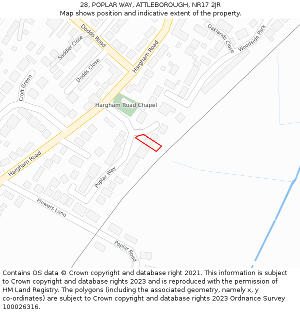 28, POPLAR WAY, ATTLEBOROUGH, NR17 2JR: Location map and indicative extent of plot