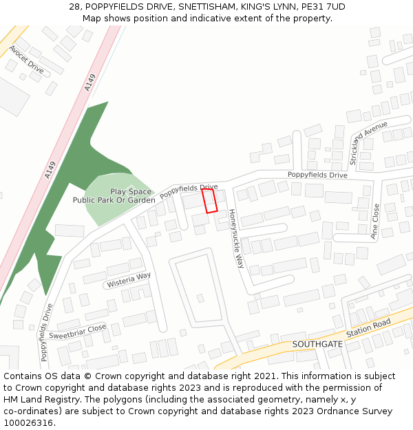 28, POPPYFIELDS DRIVE, SNETTISHAM, KING'S LYNN, PE31 7UD: Location map and indicative extent of plot