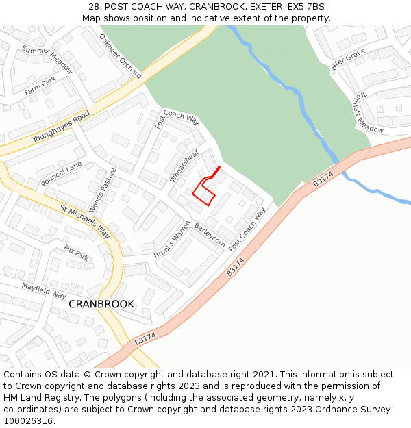 28, POST COACH WAY, CRANBROOK, EXETER, EX5 7BS: Location map and indicative extent of plot