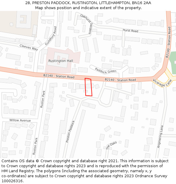 28, PRESTON PADDOCK, RUSTINGTON, LITTLEHAMPTON, BN16 2AA: Location map and indicative extent of plot