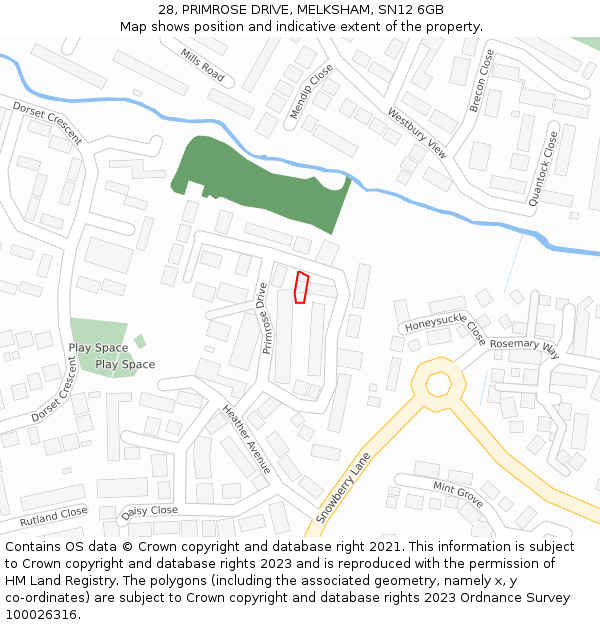 28, PRIMROSE DRIVE, MELKSHAM, SN12 6GB: Location map and indicative extent of plot