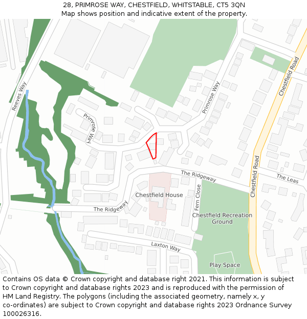28, PRIMROSE WAY, CHESTFIELD, WHITSTABLE, CT5 3QN: Location map and indicative extent of plot