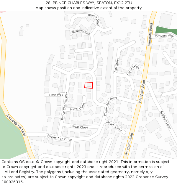 28, PRINCE CHARLES WAY, SEATON, EX12 2TU: Location map and indicative extent of plot