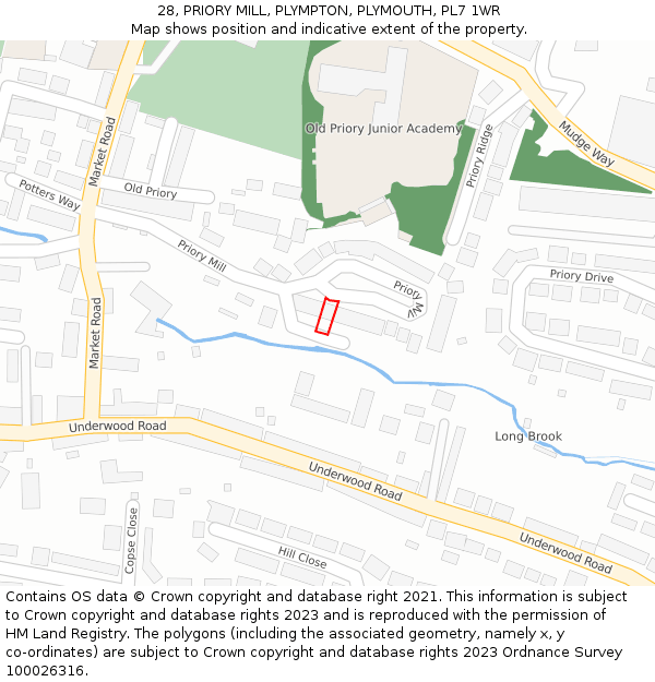 28, PRIORY MILL, PLYMPTON, PLYMOUTH, PL7 1WR: Location map and indicative extent of plot