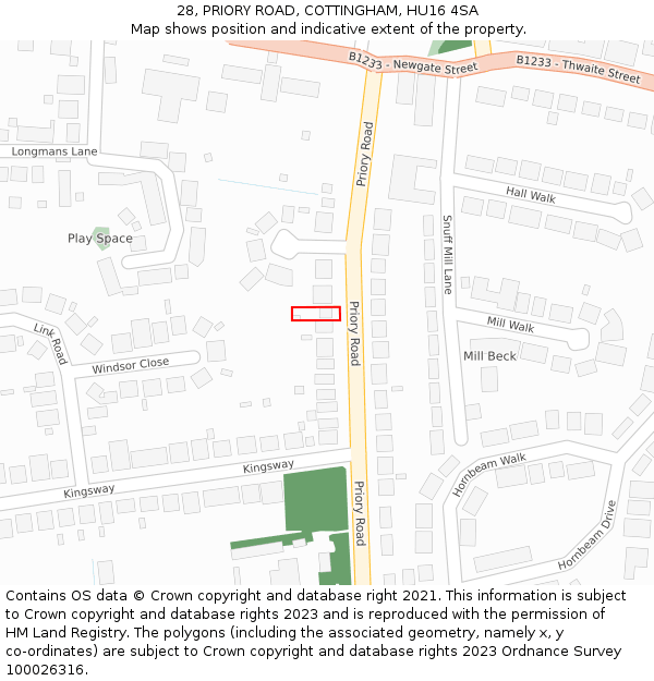 28, PRIORY ROAD, COTTINGHAM, HU16 4SA: Location map and indicative extent of plot