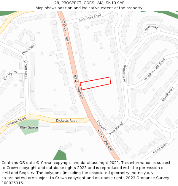 28, PROSPECT, CORSHAM, SN13 9AF: Location map and indicative extent of plot