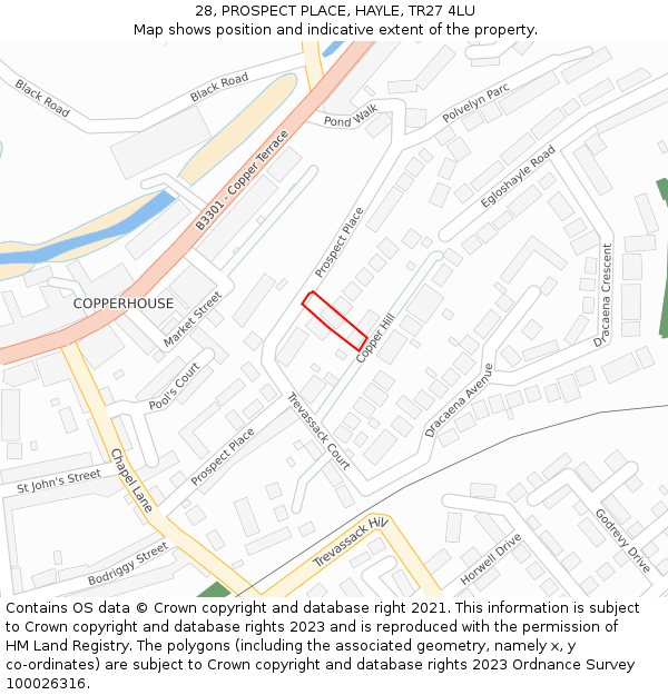 28, PROSPECT PLACE, HAYLE, TR27 4LU: Location map and indicative extent of plot