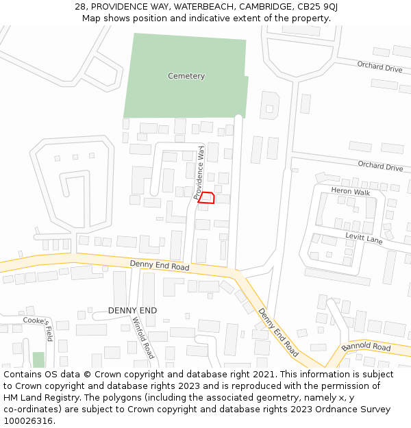 28, PROVIDENCE WAY, WATERBEACH, CAMBRIDGE, CB25 9QJ: Location map and indicative extent of plot