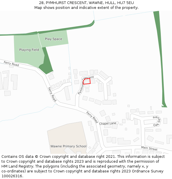 28, PYMHURST CRESCENT, WAWNE, HULL, HU7 5EU: Location map and indicative extent of plot