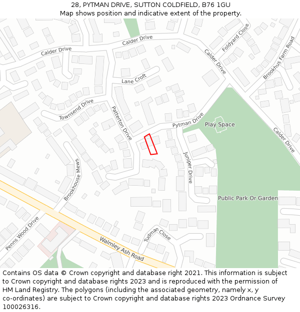 28, PYTMAN DRIVE, SUTTON COLDFIELD, B76 1GU: Location map and indicative extent of plot