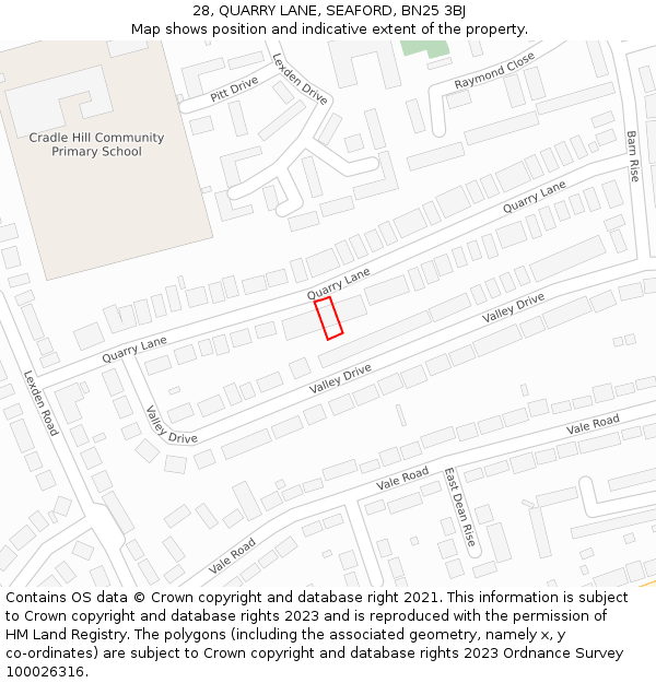 28, QUARRY LANE, SEAFORD, BN25 3BJ: Location map and indicative extent of plot