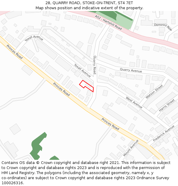 28, QUARRY ROAD, STOKE-ON-TRENT, ST4 7ET: Location map and indicative extent of plot