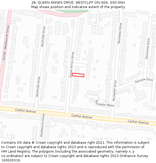 28, QUEEN ANNES DRIVE, WESTCLIFF-ON-SEA, SS0 0NH: Location map and indicative extent of plot