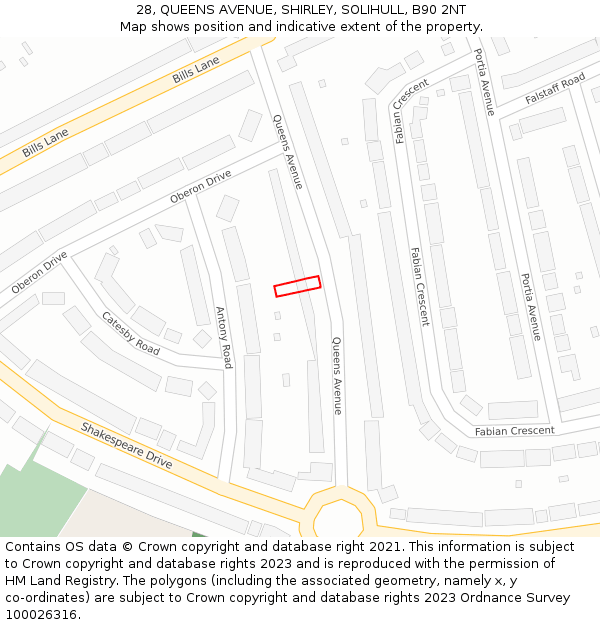 28, QUEENS AVENUE, SHIRLEY, SOLIHULL, B90 2NT: Location map and indicative extent of plot