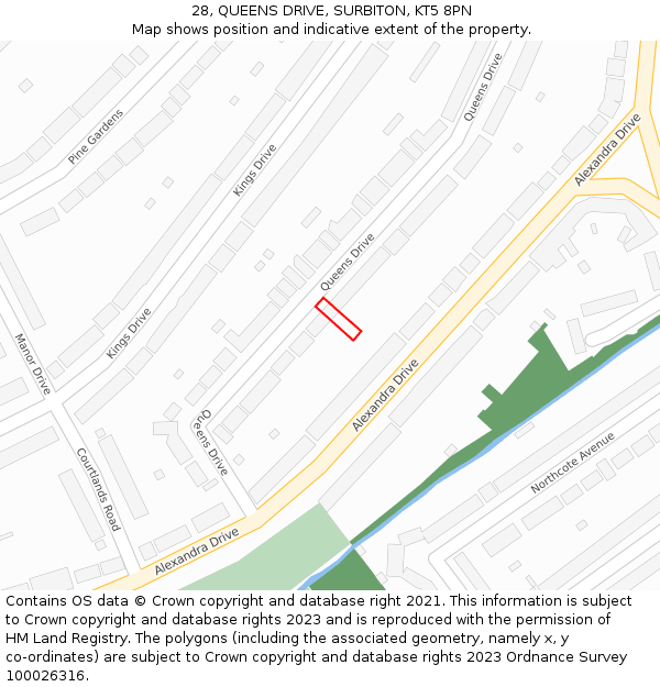 28, QUEENS DRIVE, SURBITON, KT5 8PN: Location map and indicative extent of plot