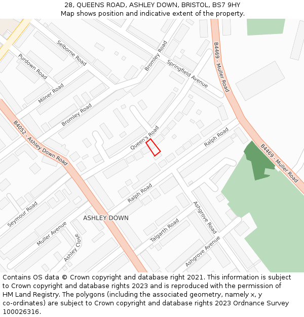 28, QUEENS ROAD, ASHLEY DOWN, BRISTOL, BS7 9HY: Location map and indicative extent of plot