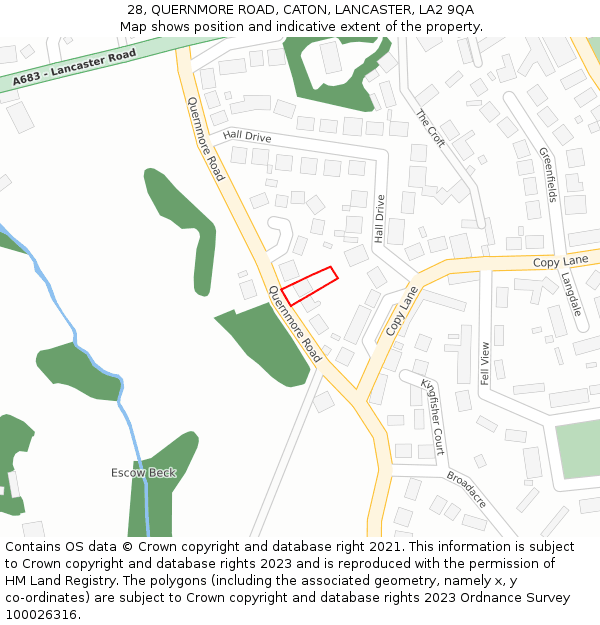 28, QUERNMORE ROAD, CATON, LANCASTER, LA2 9QA: Location map and indicative extent of plot