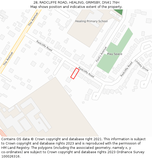 28, RADCLIFFE ROAD, HEALING, GRIMSBY, DN41 7NH: Location map and indicative extent of plot