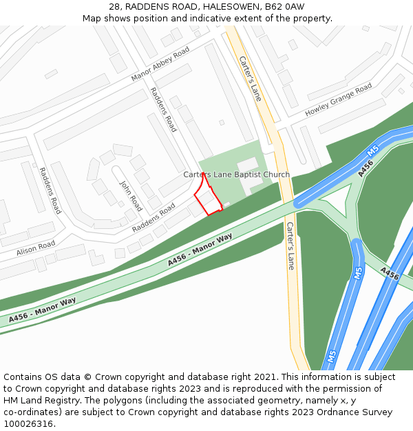 28, RADDENS ROAD, HALESOWEN, B62 0AW: Location map and indicative extent of plot