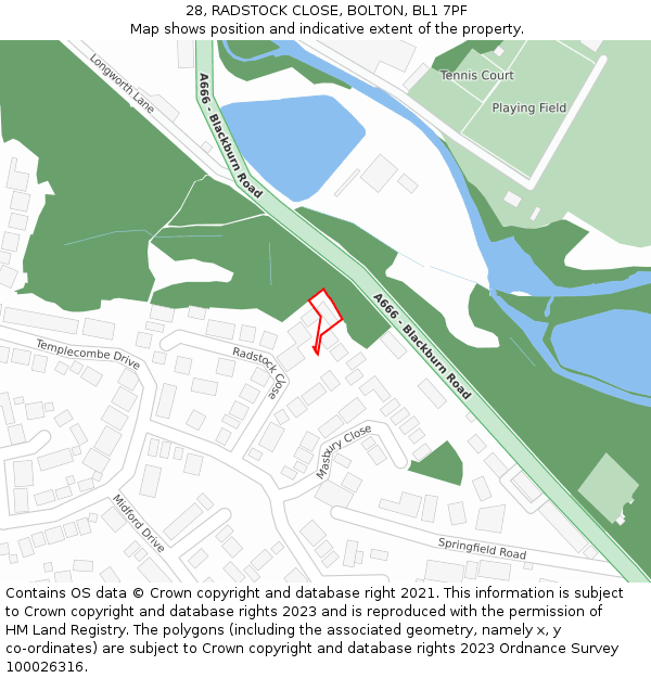 28, RADSTOCK CLOSE, BOLTON, BL1 7PF: Location map and indicative extent of plot