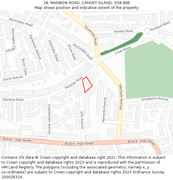 28, RAINBOW ROAD, CANVEY ISLAND, SS8 8AE: Location map and indicative extent of plot