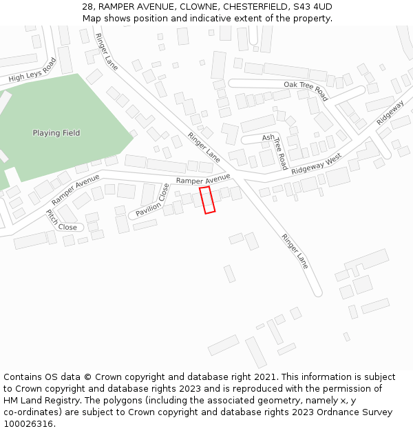 28, RAMPER AVENUE, CLOWNE, CHESTERFIELD, S43 4UD: Location map and indicative extent of plot