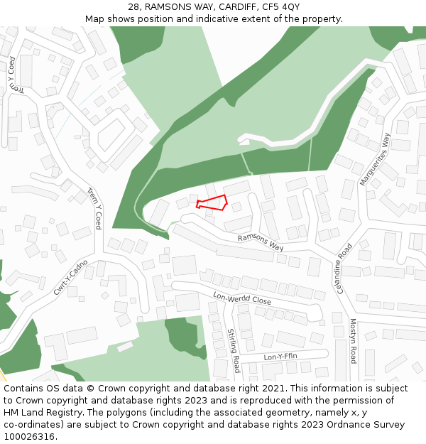 28, RAMSONS WAY, CARDIFF, CF5 4QY: Location map and indicative extent of plot
