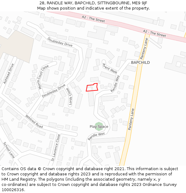 28, RANDLE WAY, BAPCHILD, SITTINGBOURNE, ME9 9JF: Location map and indicative extent of plot