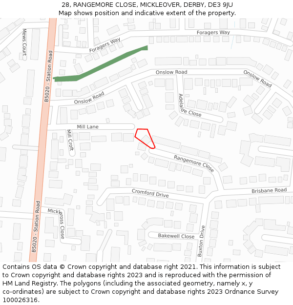 28, RANGEMORE CLOSE, MICKLEOVER, DERBY, DE3 9JU: Location map and indicative extent of plot