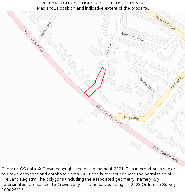 28, RAWDON ROAD, HORSFORTH, LEEDS, LS18 5EW: Location map and indicative extent of plot