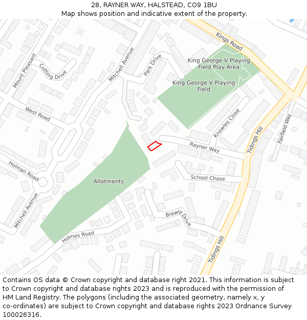 28, RAYNER WAY, HALSTEAD, CO9 1BU: Location map and indicative extent of plot