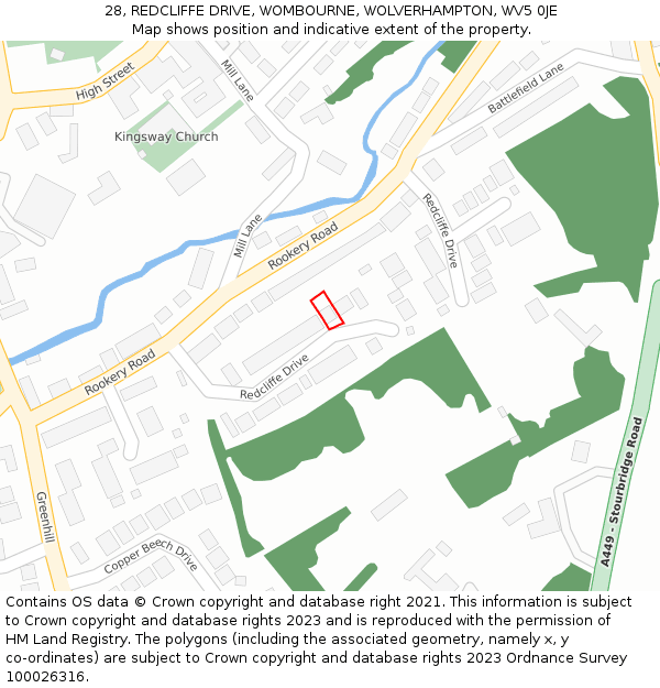 28, REDCLIFFE DRIVE, WOMBOURNE, WOLVERHAMPTON, WV5 0JE: Location map and indicative extent of plot