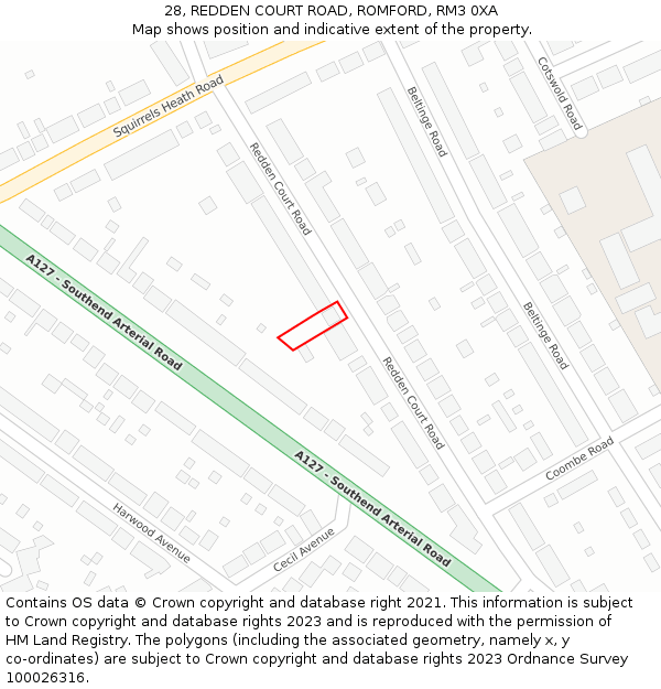 28, REDDEN COURT ROAD, ROMFORD, RM3 0XA: Location map and indicative extent of plot