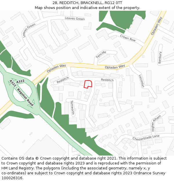 28, REDDITCH, BRACKNELL, RG12 0TT: Location map and indicative extent of plot