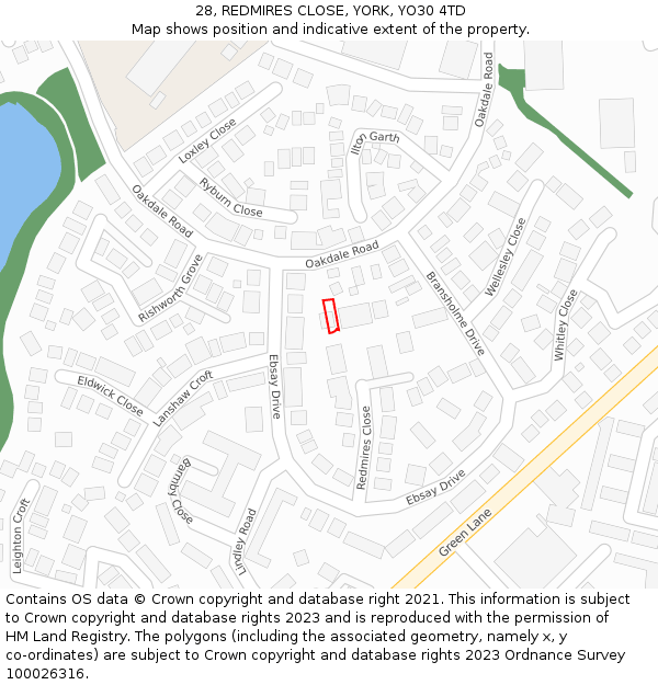 28, REDMIRES CLOSE, YORK, YO30 4TD: Location map and indicative extent of plot